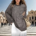 thumbnail image 2 of Rovga Women Sweater Solid Color Crochet Cardigan Off Shoulder Hollow Out O-Neck Knit Sweater Trendy Streetwear, 2 of 4