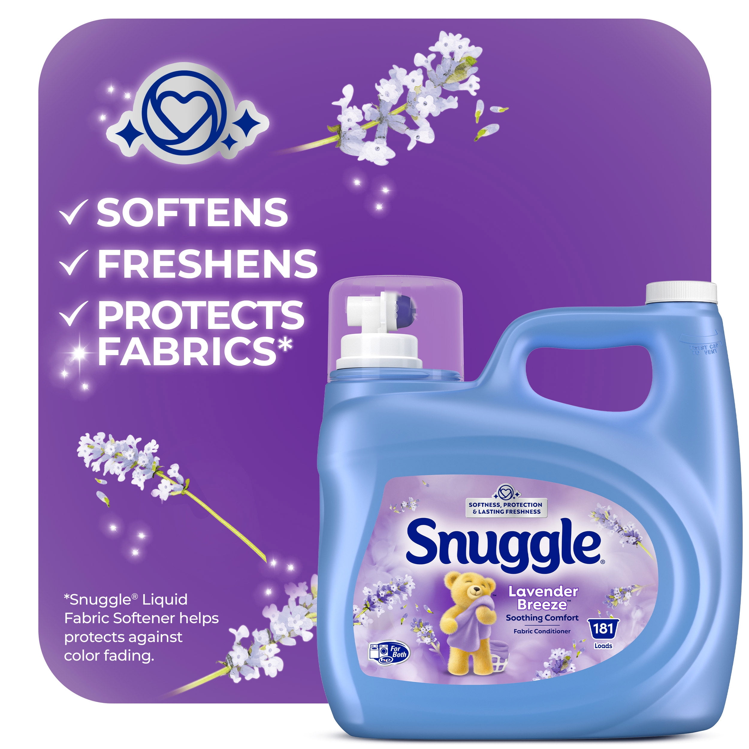 Snuggle Lavender Breeze Soothing Comfort Liquid Fabric Conditioner, 3.64 Litres, 181 Wash Loads, 1 bottle, 181 wash loads