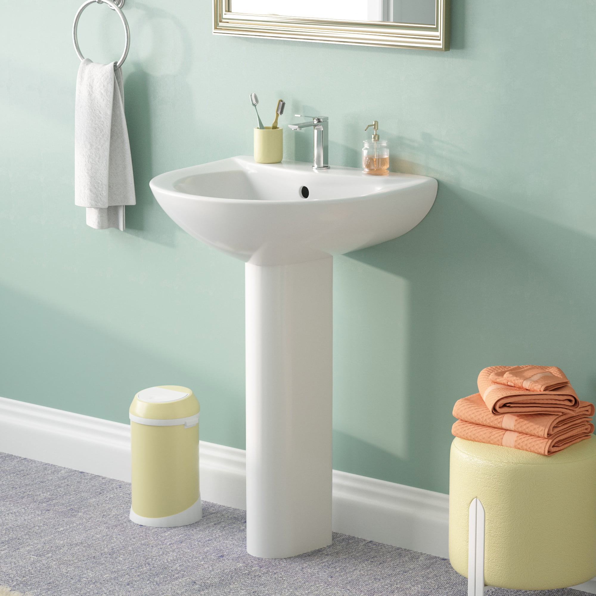 DeerValley DV-1P523 26" Tall U-Shape Pedestal Bathroom Sink with Overflow in White