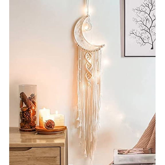 Dream Catchers,Moon Dream Catcher with Lights-Macrame Dreamcatcher Bedroom Wall Decor,Dream Catcher Girls Room Decor Teenager,Moon Gifts Dream Catchers for Boys Mom Women-Catcher Boho Wall Decor