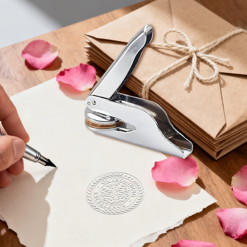 Stainless Steel Seal Embosser Hand-Held Embossing Stamp for Books Envelopes Napkins Golden Floral 42mm