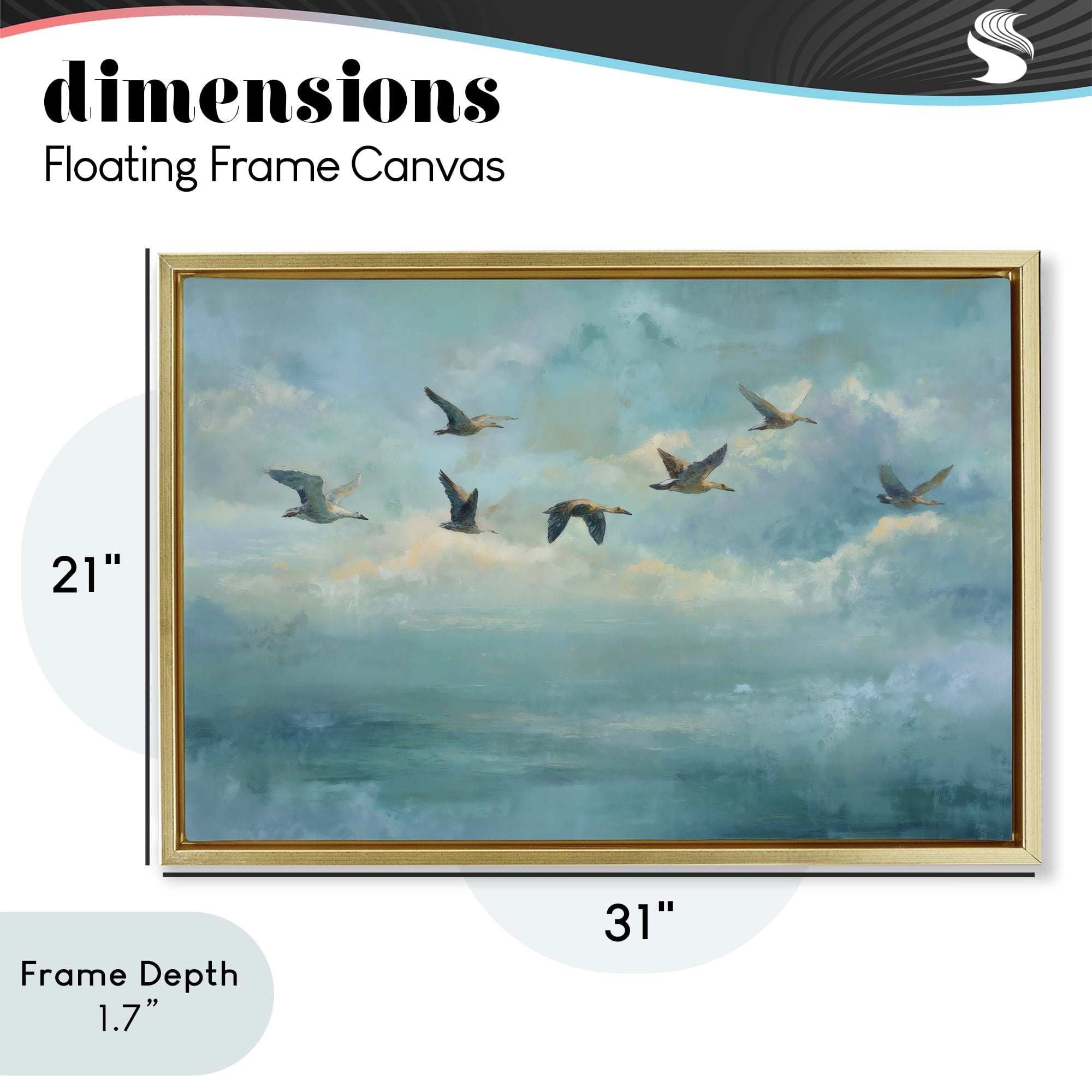 Stupell Industries Blue Skies Geese Gold Framed Floater Canvas Wall Art, design by Petal Prints Design