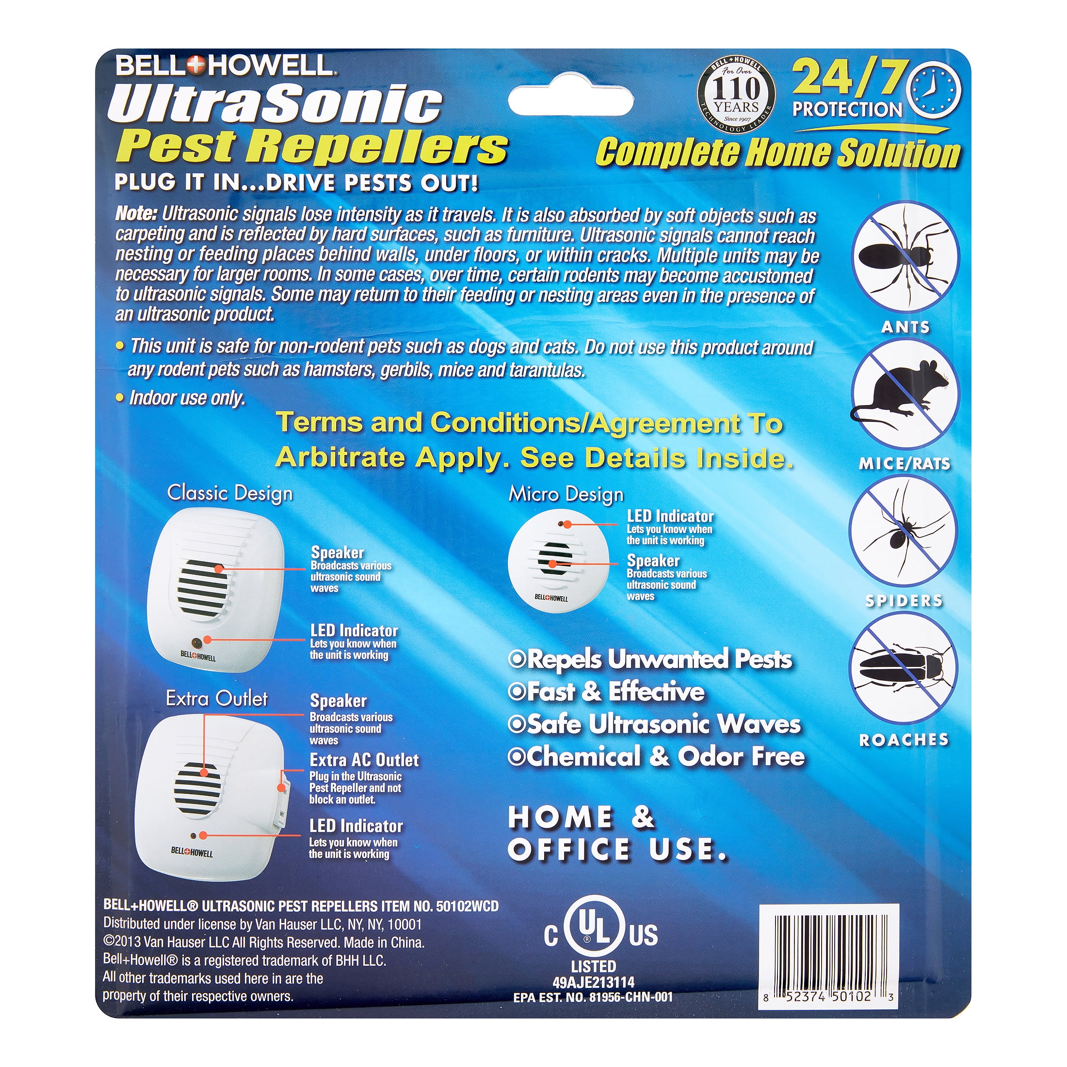 Bell + Howell Ultrasonic Pest Repeller Home Kit (Pack of 6), White