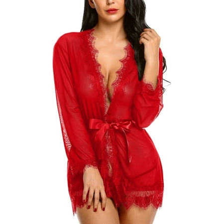 

Women s Sexy Mesh Eyelashes Lace Sexy Bathrobe Nightdress Pajamas Sexy Lingerie
