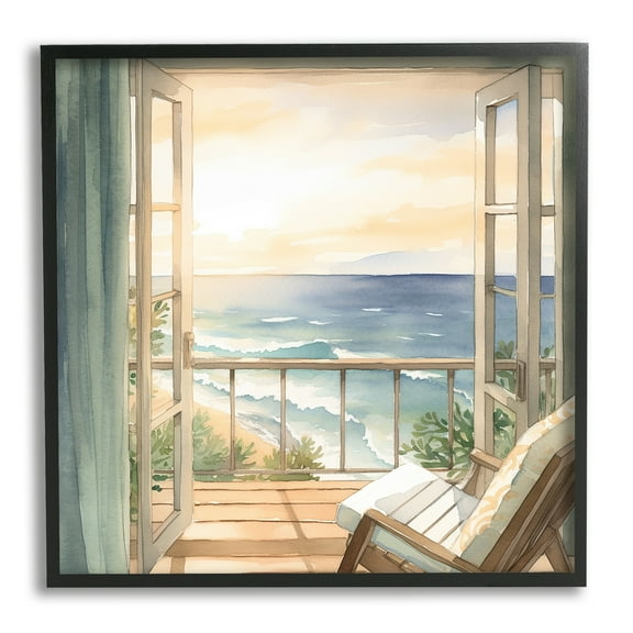 Stupell Industries Seaside Escape Scenery Landscape Painting Black Framed Art Print Wall Art, 12 x 12
