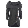 thumbnail image 2 of Suéter de mujer de talla grande para mujer, cuello redondo, manga larga, sólido, botones, retazos, tops asimétricos, suéter con capucha, suéter de punto, 2 of 4