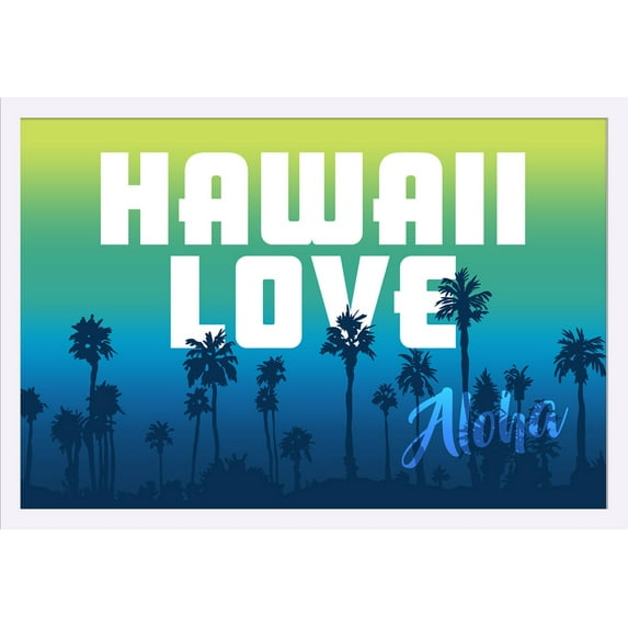 Hawaii Love - Palm Trees - Lantern Press Artwork (36x24 Giclee Art Print, Gallery Framed, White Wood)