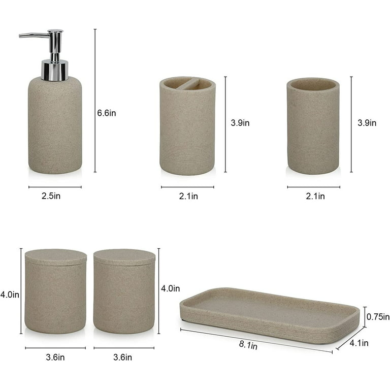 Bathroom Accessories Set 4Pcs-Lotion Soap Dispenser,Toothbrush Holder,Qtip  Holder Dispenser,Vanity Tray for Decor Bathroom Countertop,Vanity