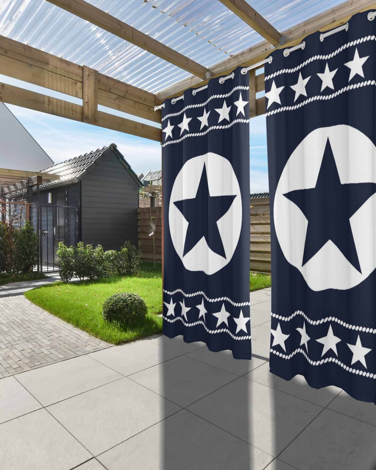Western Star Ethnic Outdoor Curtains for Patio, Navy Blue Texas Ethnic Stars Vintage Privacy Drapes Grommet Waterproof Outside Curtains for Porch/Cabana/Balcony 54"x 108", 1 Panel