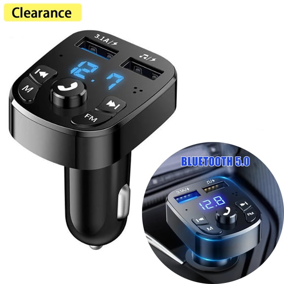 Elnone Bluetooth 5.0 FM Transmitter Cigarette Lighter Adapter, Dual PD Fast Charging USB-C Port, Hands-Free Call & MP3 Play for Android & iOS Devices, 12V-24V Vehicles