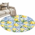 thumbnail image 2 of Yellow Lemon Round Area Rug 4 FT, Non Slip Indoor Outdoor Rug, Botanical Spring Leaves Abstract Blue Tile Washable Soft Circular Carpet Non-Shedding Floor Mat for Coffee Table Nursery Foyer Balcony, 2 of 8