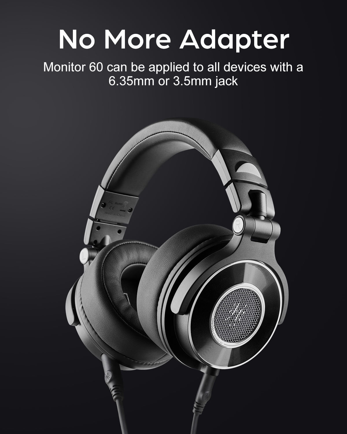 OneOdio Recording Studio Wired Over Ear Headphones Monitor 60 -Hi-Res Audio 6.35mm (1/4") Adapter for Tracking Mixing DJ Mastering Broadcast-Black