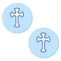 40 Blue Cross Stickers, 2 Inch Big Round Glossy Labels, Theme Baptism, Christening Decorations, Communion or Baby Shower, Great for Party Favors, Tags, Games And Supplies. Made in USA