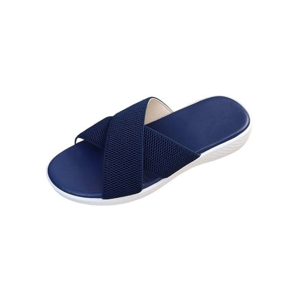 HBGVBA Womens Summer Slippers Plus Size Versatile Solid Color Breathable Mesh Round Toe Open Toe Flat Sole Thick Sole Comfortable Shoes 41
