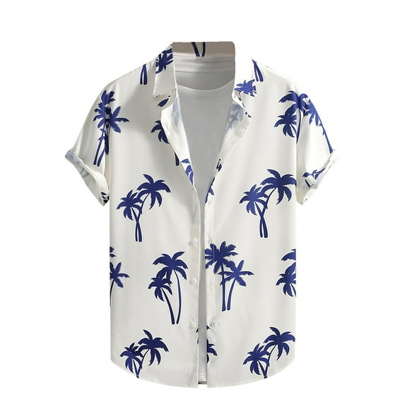 Mens Hawaiian Shirts Fashion Button Down Lapel Short Sleeve Shirts Cotton Linen Casual Vacation Beach T Shirts