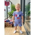 thumbnail image 3 of Cenuakty Boys' 4th of July Outfit 0-3 Set Letter Flag Embroidery Short Sleeve Crew Neck T-Shirt and Matching Shorts, 3 of 9