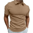 thumbnail image 2 of DDAPJ pyju Mens Ribbed Knit Polo Shirt Solid Color Short Sleeve Lapel V Neck Tops Lightweight Outdoor Golf Polos Rebajas Flash Khaki M, 2 of 8