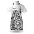 thumbnail image 4 of Black and White Apron, Hand Drawn Greek Scene with Giant Eagle Woodcut Monochromatic Sketch, Unisex Kitchen Bib with Adjustable Neck for Cooking Gardening, Adult Size, White and Black, by Ambesonne, 4 of 4