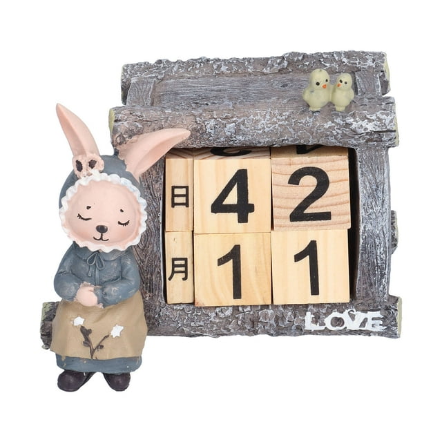 Adorno De Calendario De Conejo, Calendario De Cabaña De Conejito De Madera Compuesta Hermosa Resina Para Dormitorio Para Estudio Para Oficina Para Sala De Estar