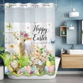 thumbnail image 6 of No Hook Shower Curtain with Snap in Liner, Farm Bunny Easter Egg White Plank Waterproof Bath Curtain Double Layers with See Through Top Window, Sheep Meadow Floral Hotel Shower Curtains 72x84in, 6 of 9