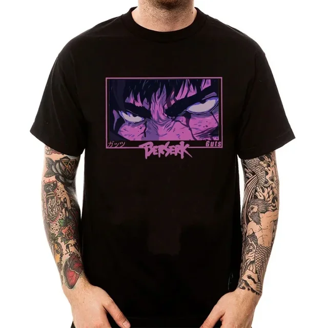 Camiseta de algodón de Anime Harajuku, Berserk Guts Eyes Print, divertida camiseta gráfica, camiseta de Manga, camiseta de Hip Hop Unisex