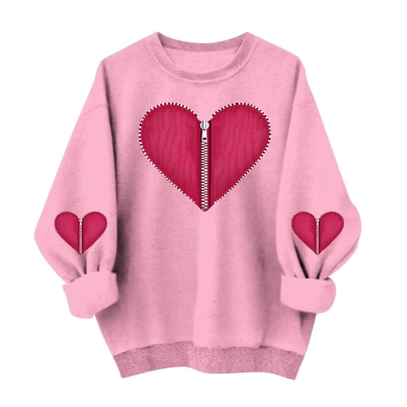 dazeni Valentine's Sweatshirt for Women Cute Love Heart Blouse Casual Long Sleeve Valentine Tshirt Fashion Clothes Tops Pink Large