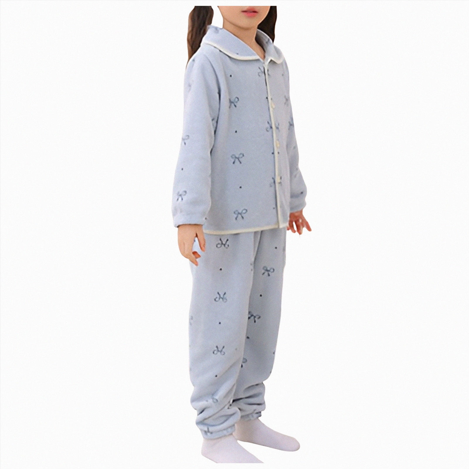 HFHAPW Kids Toddler Girl Two Piece Pajamas Sleepwear Pjs Set Long Sleeve Button Down Pajama Shirt Top Matching Pajama Pants Cute Print Sleepwear Outfits 9-10 Y