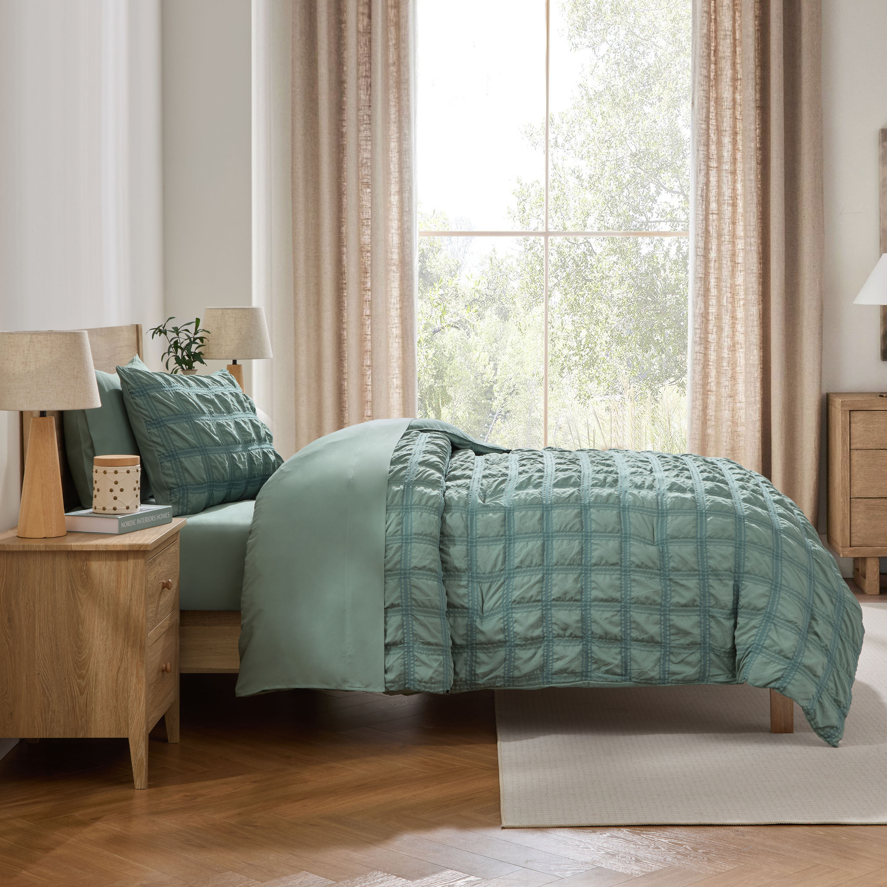 LammaLoe Twin Comforter Sets, 7 Piece Seersucker Bed in a Bag, Bedding Comforter Set with Sheets, Modern Bed Set, Sage Green