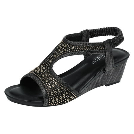 

Sandals Women Women Shoes with Diamond Roman Sandals Women Wedge Heel Comfortable Women Sandals Orthopedic Sandals for Women Summer Sandals for Women 2024(Color:Black Size:US 9)