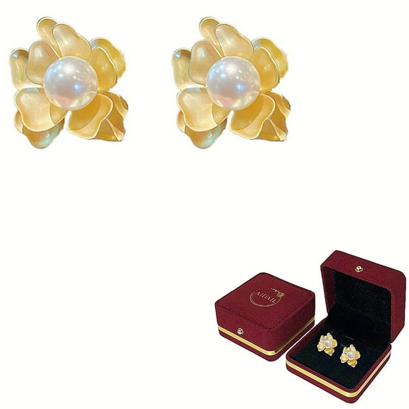 LTS EMIRA Pearl Flower Earrings for Women Trendy,Dainty Pearl Earrings Gold Plated Cute Flower Earrings Hypoallergenic Pearl Stud Earrings for Women Gold Wedding Jewelry Gifts