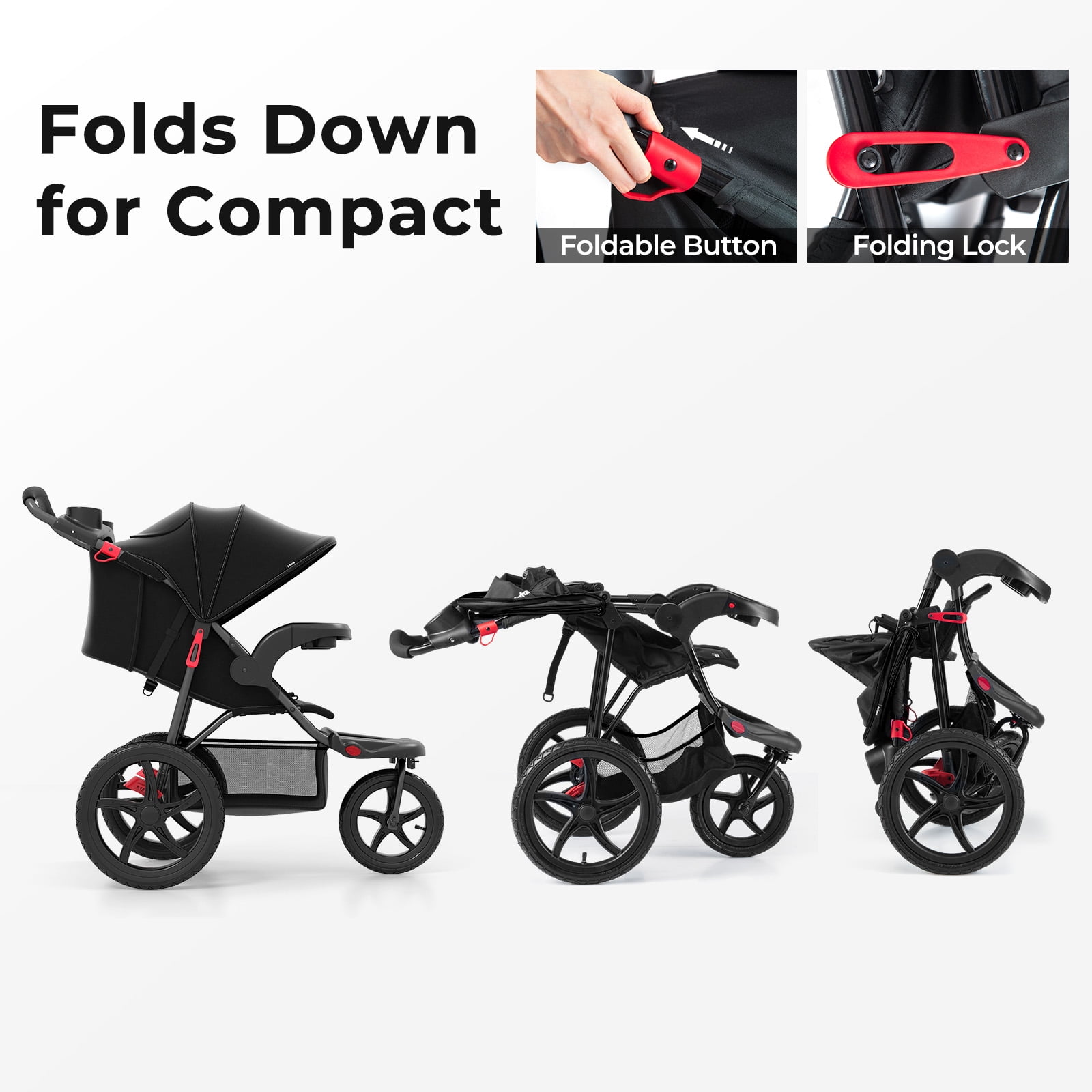 INFANS Jogging Stroller, Jogger Travel System with Shock Absorbing Suspension Dining Plate Cup Holder Adjustable Backrest, Lightweight Baby Strollers for Newborn