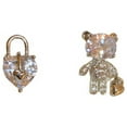 thumbnail image 1 of Pendientes de oso de circonitas asimétricas en forma de corazón con agujas de plata pendientes de moda de temperamento de alta sensación, 1 of 5