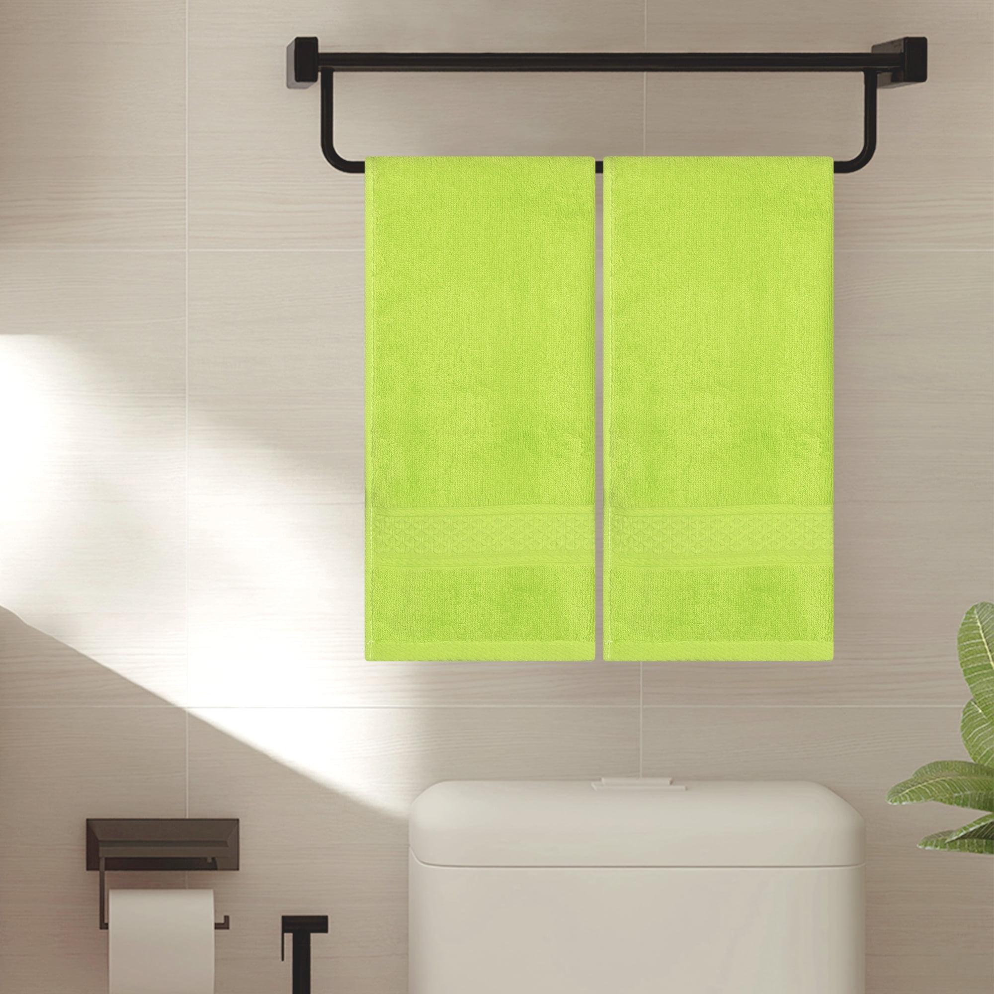 Unique Bargains 4 Pcs Solid Soft Hand Towel Light Green/Light Brown 13" x 30"/14" x 30"