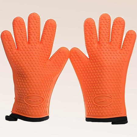 Silicone Smoker Oven Gloves - Heat Resistant BBQ Gloves for Grill Fryer & Pit - Waterproof Cooking Baking Mitts - Set with Bonuses