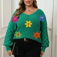 thumbnail image 5 of Weiqiqre Oversized Sweaters for Women Floral Sweater Long Sleeve V-Neck Casual Lounge Colorful Flower Knit Pullover Top, 5 of 8