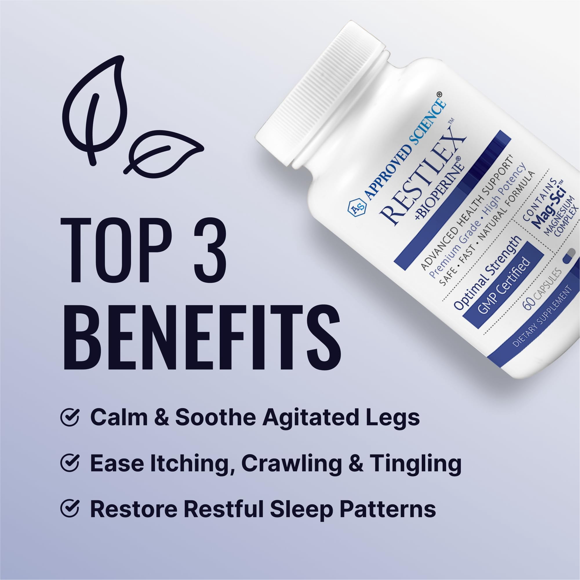 Approved Science Restlex - 420 mg Magnesium Glycinate Blend, L-theanine 200 mg - 60 Capsules