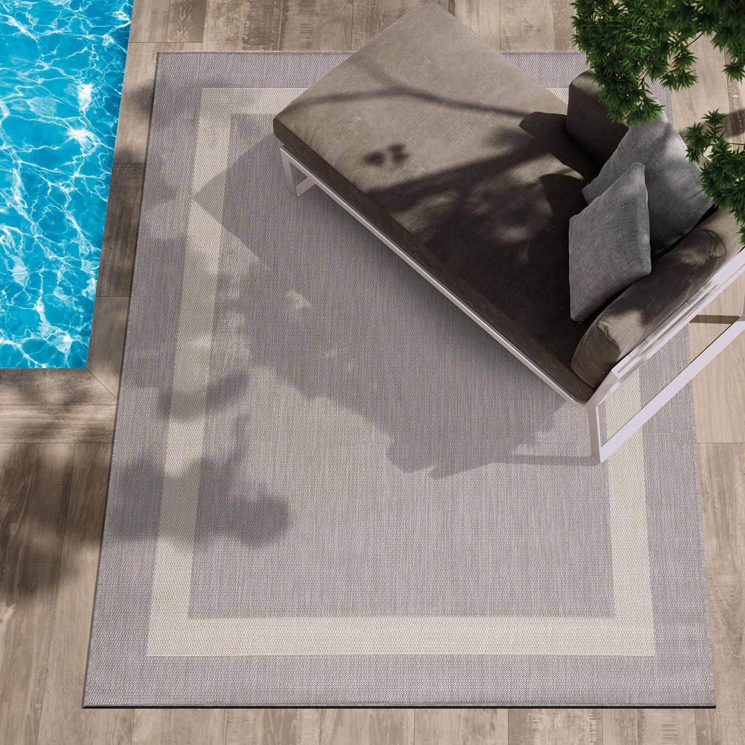 Outdoor Rug 5x7 Modern Outside Rugs For Patios Porches Waterproof Durable Washable Non-shedding  Easy-to-clean Indoor Area Carpet (5 X 7 Bordered - Gray/white)