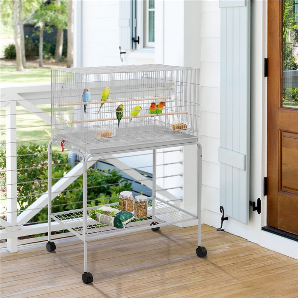 Yaheetech 47-in Flight Cage with Rolling Stand for Small Birds Parrots Parakeets Conures, Light Gray