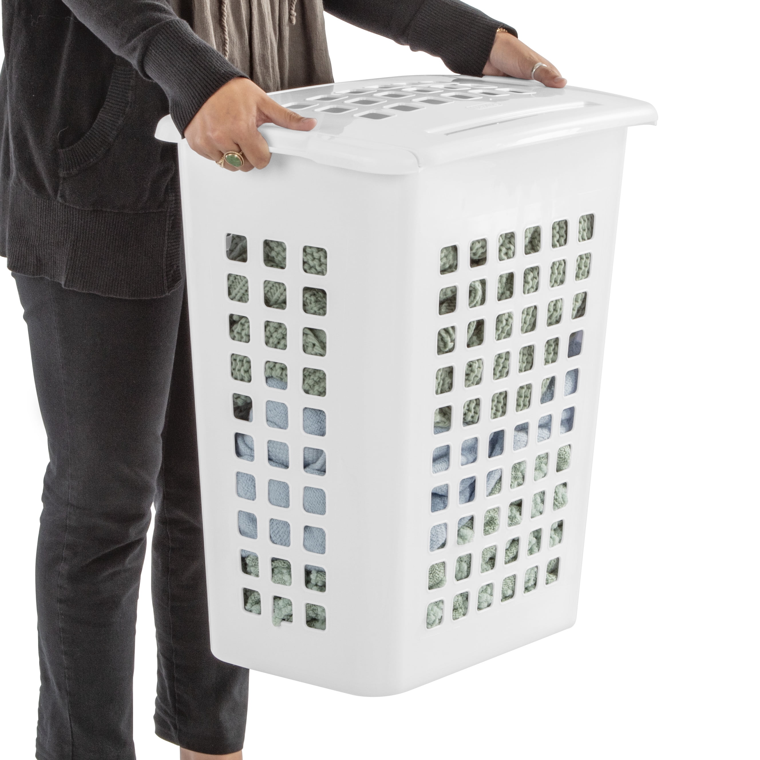 Sterilite LiftTop Laundry Hamper, Plastic, Jumbo Size with Lid and Carry Handles, White, Pack of 4