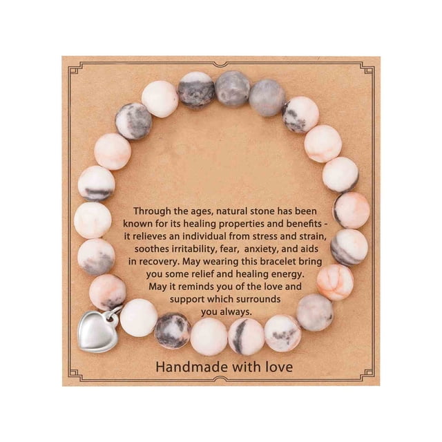 Pulsera con colgante de amor de piedra natural y tarjeta curativa | Alivio del estrés y equilibrio de la ansiedad | Regalo romántico para mujeres y niñas | Pulsera de cuentas ajustable de 21 cm
