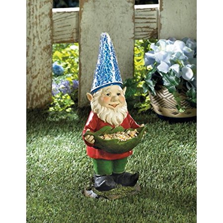 Garden Ornaments And Statues Garden Gnome Charming Birdfeeder Solar Powered Outdoor Accent Glowing Ornament Statue Decoration, Item weight: 1.4 lb. 5¾