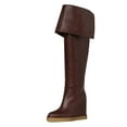 thumbnail image 2 of YDN Women Chic Closed Toe Wedge High Heels Thigh High Over The Knee Boots Comfy Pull On Foldable Knee High Boots Shoes Size 7 Coffee, 2 of 3