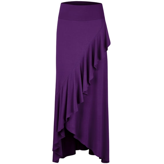 Made by Johnny Women's Wrapped High Low Ruffle Maxi Skirt L DARK_PURPLE