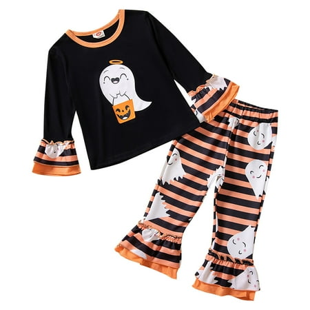 

EnJoCho Toddler Girls Halloween Fall New Long Sleeve Cartoon Body Shirt Striped Flared Pants Set Halloween Party Role Play Outfits Winter Fall Clothes for Kids Baby Boys Girls