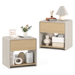 Gymax 2 PCS Modern Style Nightstand 2-Tier Sofa Side Bedside Table w/ Drawer & Open Shelf
