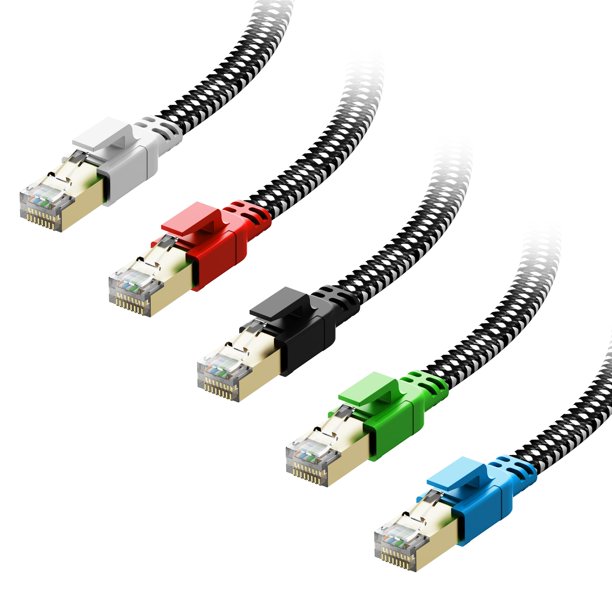 Cable Ethernet Orbram Cat 8 de 6 pies/2 m, paquete de 5 unidades, nailon trenzado