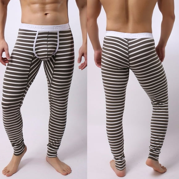 CEHVOM Mens Striped Breathe Patchwork Low Waist Slim Leggings Long Thermal Pant