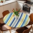thumbnail image 3 of Blue Yellow Striped Fitted Tablecloth with Elastic Edged, Round Table Cloth for Dining Table, Colorful Ombre Abstract Stripes Waterproof Oil Proof Table Cover for Indoor Outdoor 45"-54", 3 of 8
