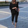thumbnail image 4 of Womens Solid Color Suit V Neck Nine Point Sleeve T Shirt Nine Point Pants Two Piece Set Dresses Winter Wedding Guest Pant Suits for Women Party Wedding Gift Girl Women Dress Pants Suite Women Suits, 4 of 8