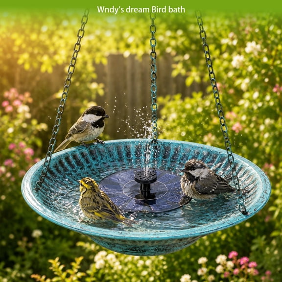 Iron Hanging Bird Bath with Automatic Solar Fountain for Outdoor,Hanging Bird Feeder Bird Bath Tray with Hook and Chain,Bird Feeder Birdbath Bowlfor Outdoor Garden Yard Patio